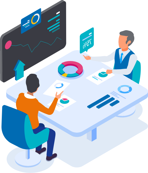 Illustration équipe experts en développement sur mesure et business intelligence